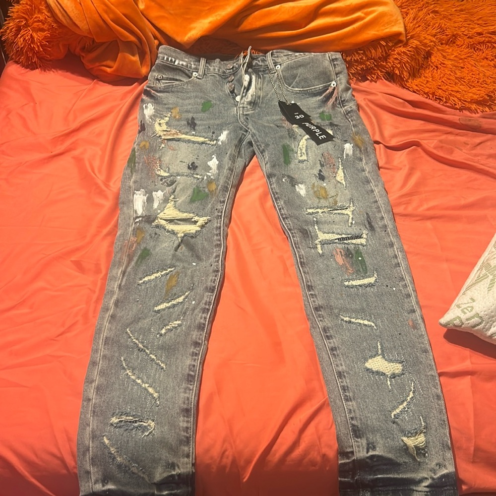 Rare Purple Brand Loose Fit Paint splatter jeans style P011